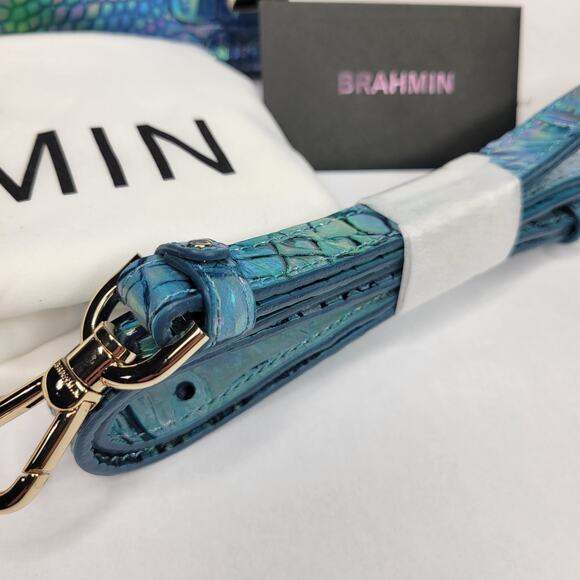 BRAHMIN Small Ashlee Blue Topaz Melbourne Satchel Leather Iridescent Holo NWT - Picture 14 of 14